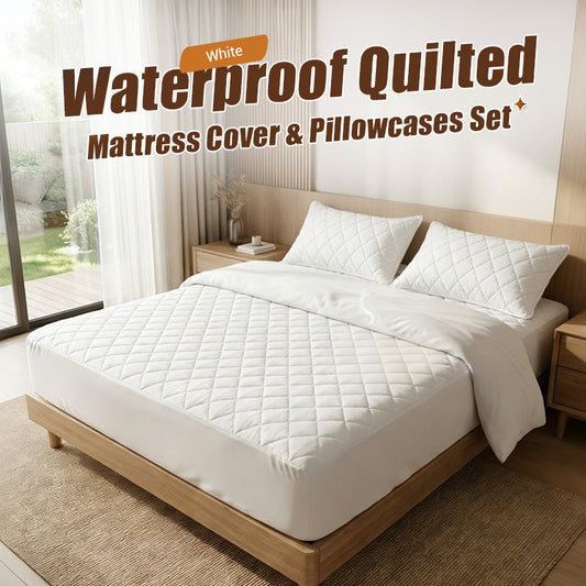 ⏰🔥LIMITED TIME 50% OFF! 🌤️ Waterproof Quilted Mattress Cover & Pillowcases Set – Protect, Comfort & Easy to Clean ✨🛏️